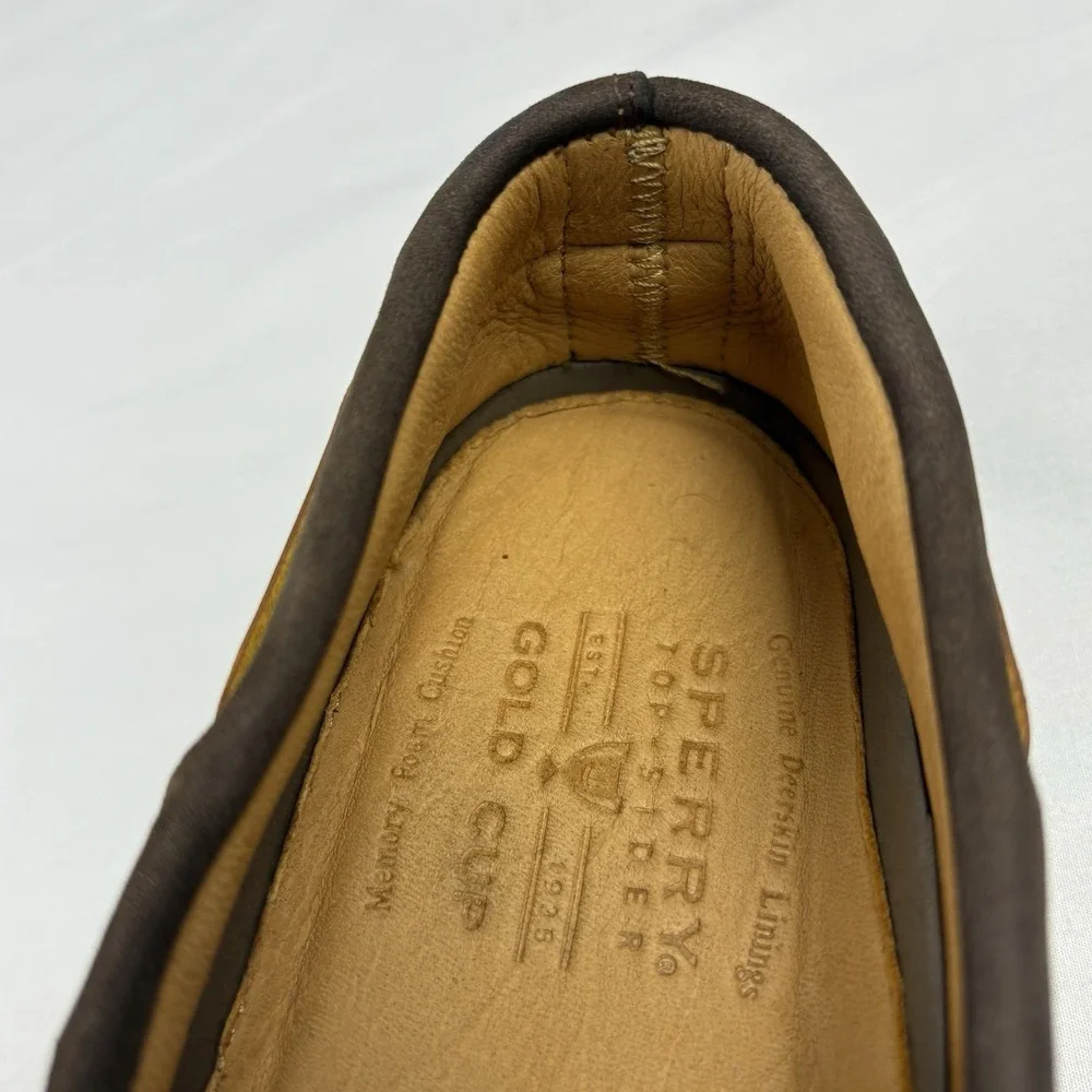 Sperry Gold Cup Brown Leather Boat Shoes 10.5M DeerSkin Lined Memory Foam EUC